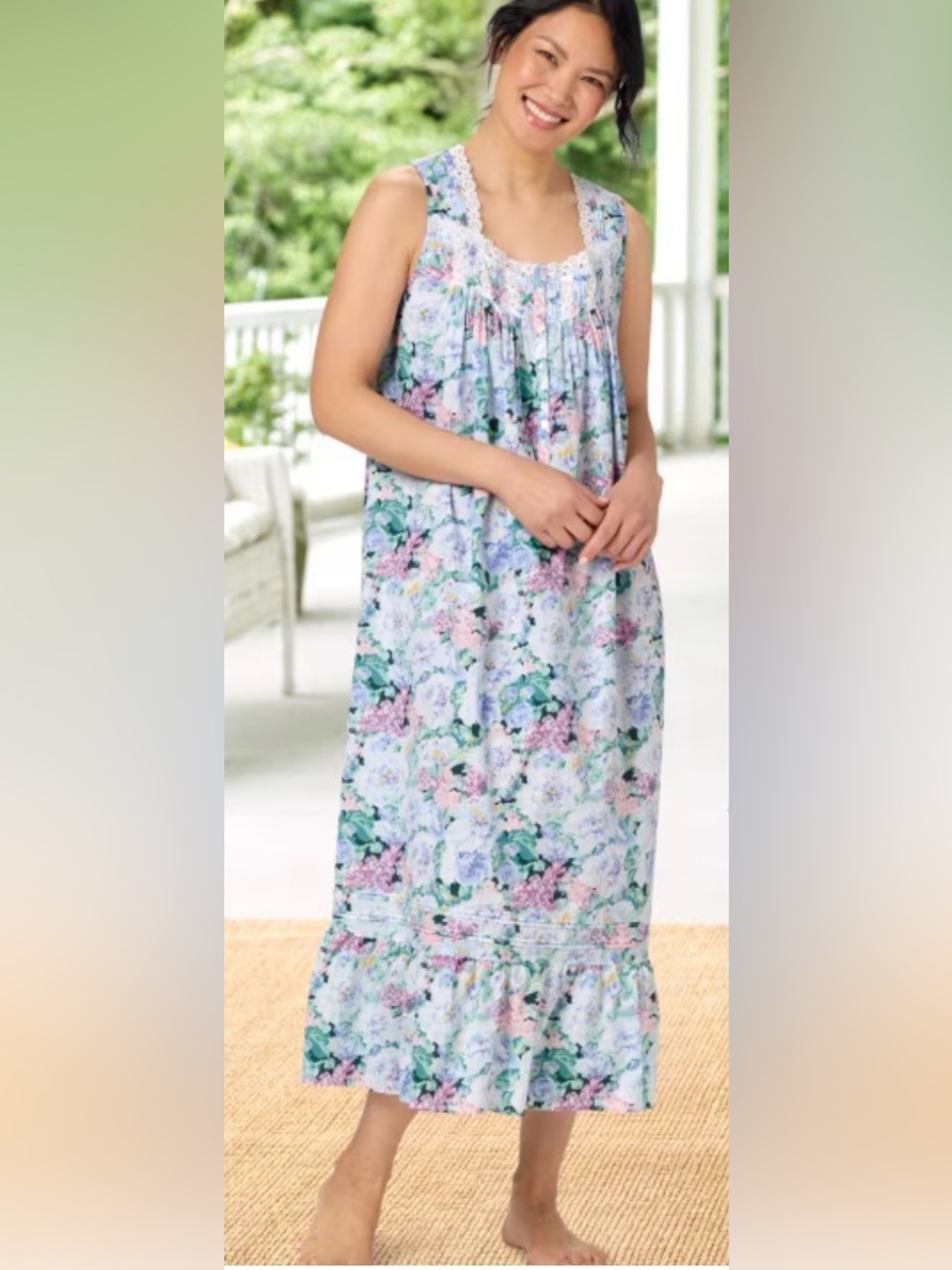 Eileen West Vintage Floral Cotton Lawn Nightgown | Size Large